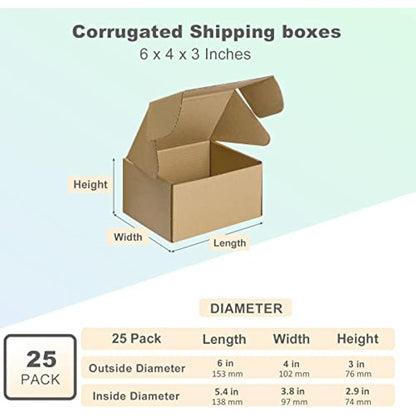 HORLIMER 25 Pack Shipping Boxes, 15.2x10.2x7.6cm(6x4x3 inches) Corrugated Cardboard Mailing Box, Brown