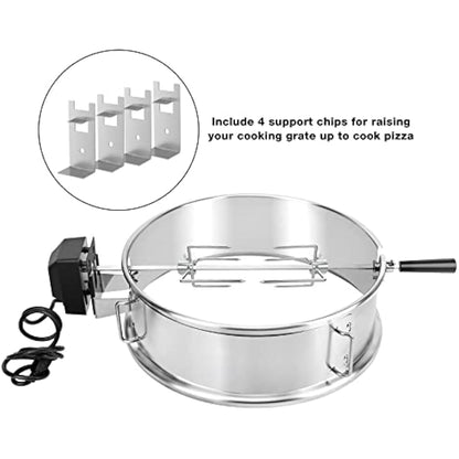 Onlyfire Stainless Steel Rotisserie & Pizza Ring Multi-Purpose BBQ Tool Kit for Weber 47 Kettle and Other Similar Charcoal Grills