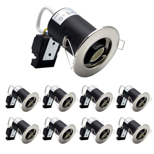 Wondlumi 8X Fire Rated GU10 Downlights, IP20 Brushed Chrome LED Downlights Ceiling, Recessed Ceiling Lights Spotlight Fittings 240V for Bedroom, No