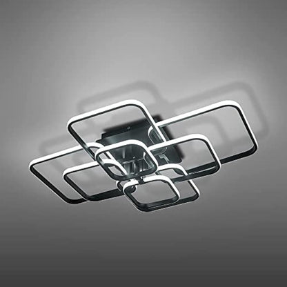 XEMQENER Modern LED Ceiling Light with 8 Squares, 152W Flush Mount Pendant Light, Black Acrylic Chandelier for Living Room Bedroom Dining Room, Cool White, 6000K