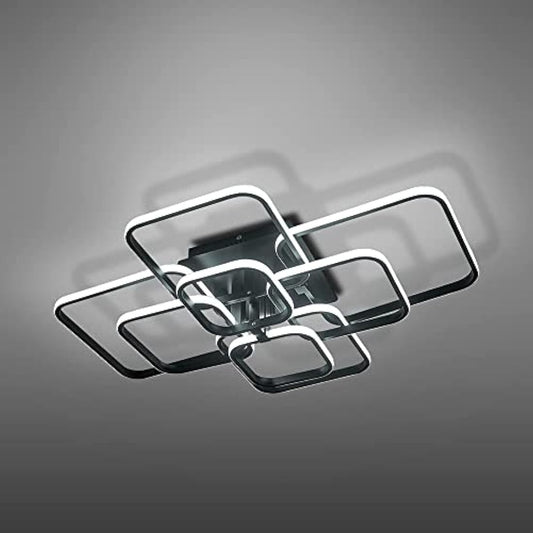 XEMQENER Modern LED Ceiling Light with 8 Squares, 152W Flush Mount Pendant Light, Black Acrylic Chandelier for Living Room Bedroom Dining Room, Cool White, 6000K