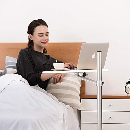 Thingy Club Overbed Table Stand, Height Adjustable Tray Side Table for Bed or Sofa Laptop Desk Black- Hickory Board