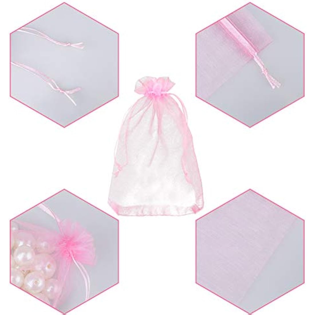 G2PLUS Pink Organza Gift Pouches - 13x18 CM Large Organza Favor Bags, 100 PCS Wedding Jewelry Bags - Clear Mesh Pouches Perfect for Wedding, Christmas, Birthday, Anniversary