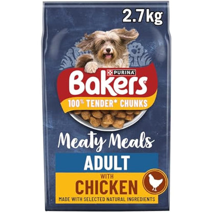 Bakers Meaty Meals Adult Dry Dog Food Chicken 2.7kg, Pack of 4