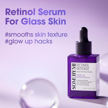 SOME BY MI Retinol Intense Reactivating Serum 50 ml – Retinol Bakuchiol & Niacinamide Serum for Anti‑Aging & Pore Minimizer– Vegan Glass Skin Korean Skincare with Hyaluronic Acid Hydration
