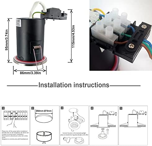 4XSweier 90 Minute IP20 Fire Rated Black Recessed Ceiling Spotlight, LED Downlight 5W Warm White 3000K, Spotlight with GU10 Junction Box (Non-Dimmable)