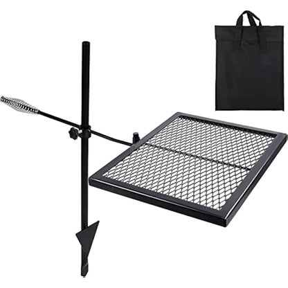 REDCAMP Swivel Campfire Grill Heavy Duty Steel Grate, Over Fire Camp Grill with Carrying Bag for Outdoor Open Flame Cooking (Black)
