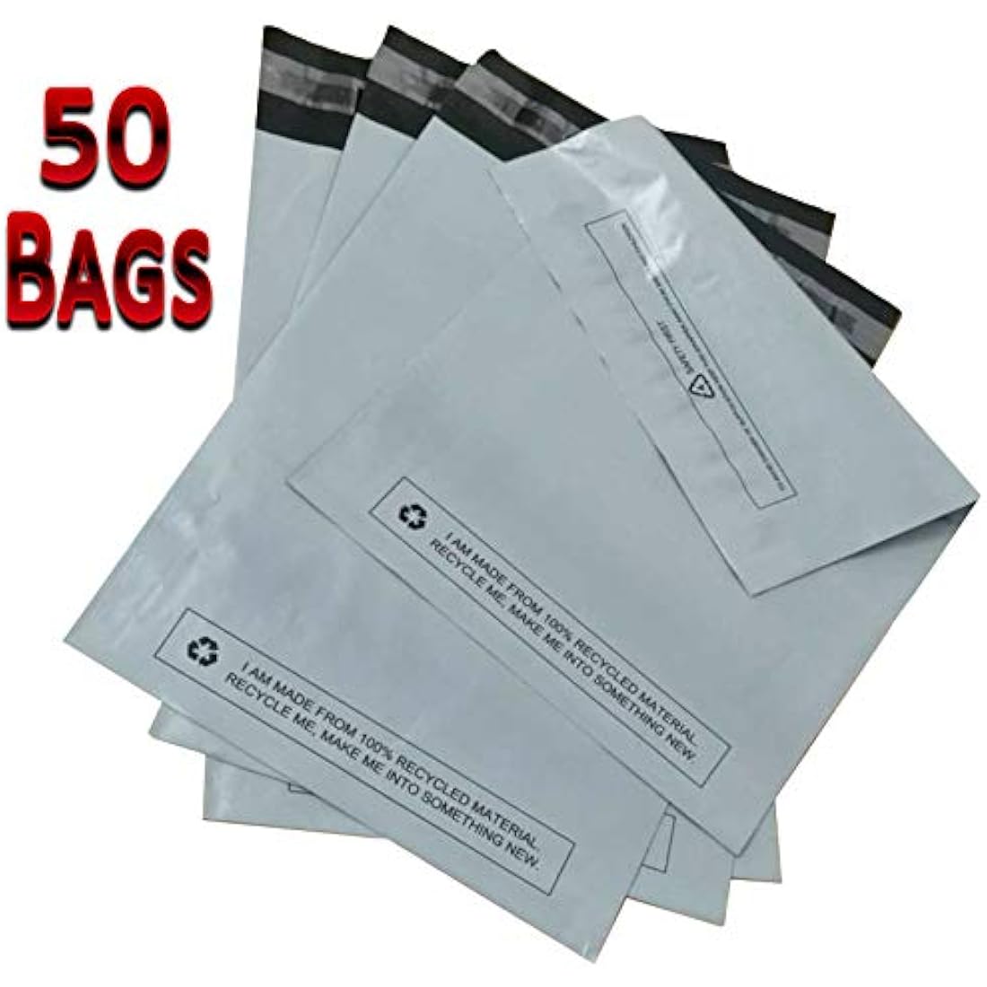 Large 50x Grey Mailing Bags 17” x 22” Polythene Self Seal Big Plastic Envelopes 100% Recyclable - Parcel Postal Postage Packaging Bags Strong Packaging Bags