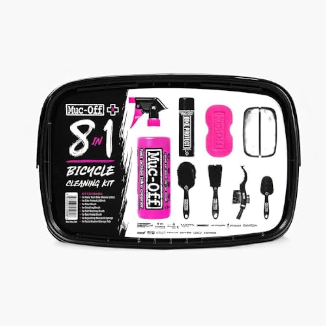 Muc-Off 8 in 1 Bicycle Cleaning Kit - Bike Cleaning Kit, Cleaning Bundle for MTB/Road/Gravel Bikes - Set Includes Bike Cleaner and Bike Protect, Black