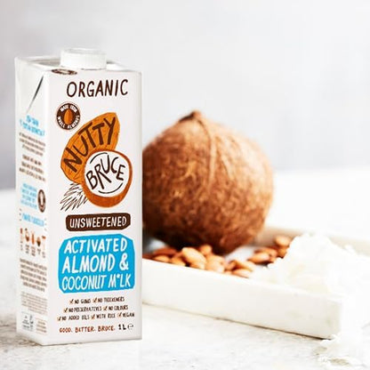Nutty Bruce - Unsweetened Activated Almond & Coconut Milk - Certified Organic & Vegan Alternative Milk, No Preservatives or Added Oils, Lactose Free, Dairy Free, Soy Free - 6 pack x 1L