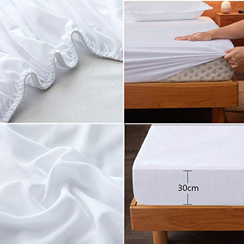 Waterproof Single Mattress Protector Single Bed Fitted Bed Mattress Cover for Bed Wetting Soft Washable Breathable Fitted Bed Sheet 30cm Deep 90x200cm
