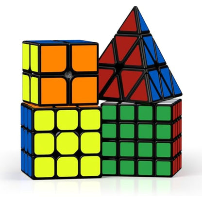 ROXENDA Speed Cube Set, 2X2 3X3 4X4 Pyramid Cube Original Fast with Instruction [4 Pack](Sticker Cube Set)