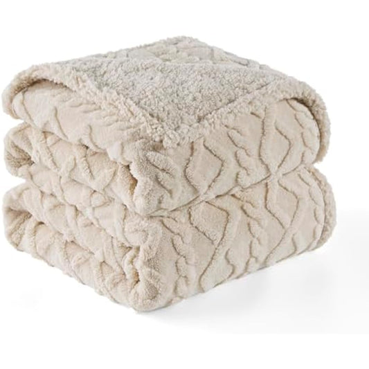 Lesure Washable Dog Blanket Twin - 152x203cm Waterproof Blanket for Dogs and Cats, Twin Patterned Bed and Sofa Couch Throw Protector with Soft Plush, Cream