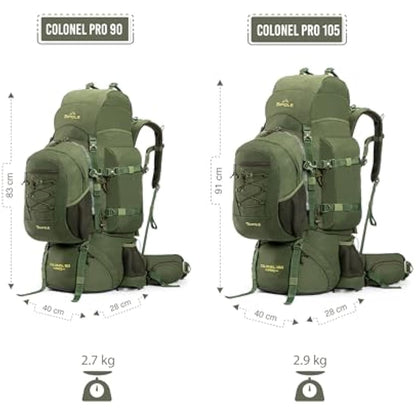 Tripole Colonel Pro Metal Frame Rucksack | Front Opening | Detachable Bag | Rain Cover (90 Litres, Army Green)