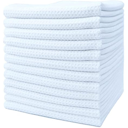 POLYTE Premium Microfibre Kitchen Dish Tea Towel Waffle Weave (White, 40x71) 12 Pack