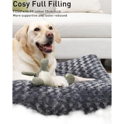 KSIIA Large Dog Bed Washable, Calming Crate Mattress with Non Skid Bottom, Fluffy Anti Anxiety Dog Beds, Pet Pillow Cushion, Dark Grey, 90x60x8cm