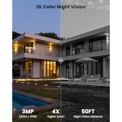 ieGeek 2K Solar Security Camera Outdoor Wireless, 360° Pan Battery Camera with Solar Panel, Wifi CCTV Camera Systems, Color Night Vision, PIR Motion Detection, 2-Way Audio, Works with Alexa