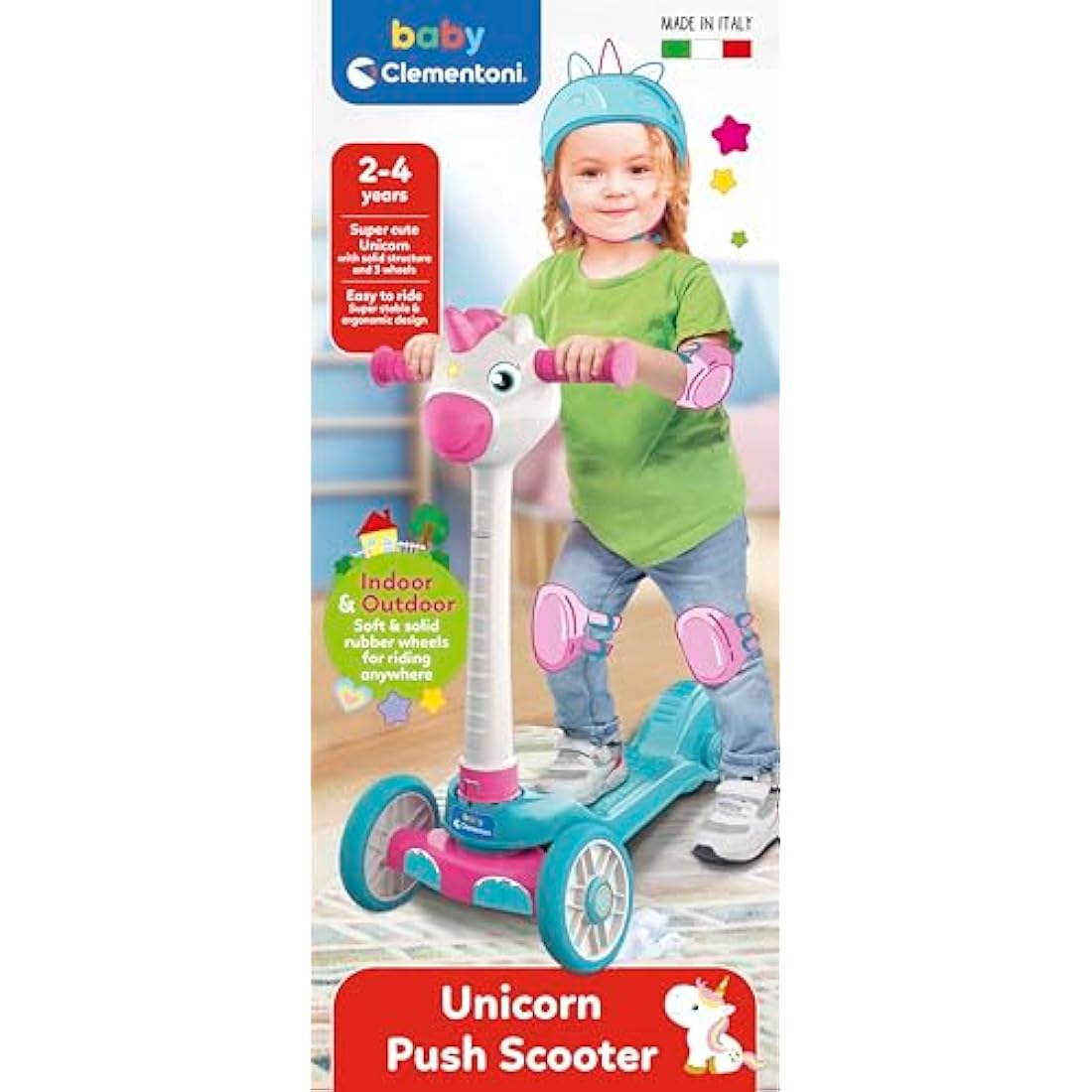 Clementoni- Unicorn Push 3-Wheeled Scooter for Toddlers: Fun & Safe First Scooter (2+ Years)