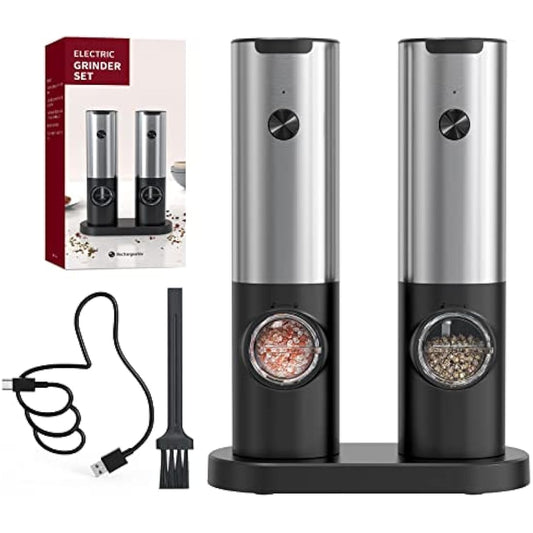 CIRCLE JOY Electric Pepper Grinder Set, Stainless Steel Spice Grinder with Ceramic Grind and Adjustable Coarseness, USB Rechargeable Salt Mills, No Pepper or Salt Included