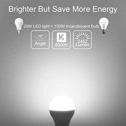 Awenia LED Light Bulb E27 Cool White A65 Edison Screw,20W 2452 lumens 6500K=150W Incandescent Bulb Golf Ball, Pack of 4