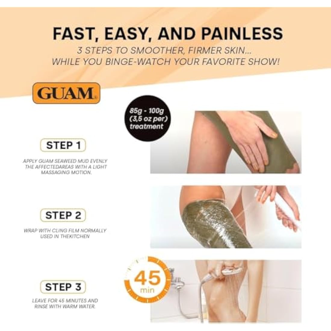 GUAM Seaweed Mud Anti Cellulite Treatment for Legs & Thighs - 500g Natural Tightening Hot Body Mask - Skin Firming Antioxidant Cellulite Remover to Reduce Imperfections, Improves Tone & Elasticity