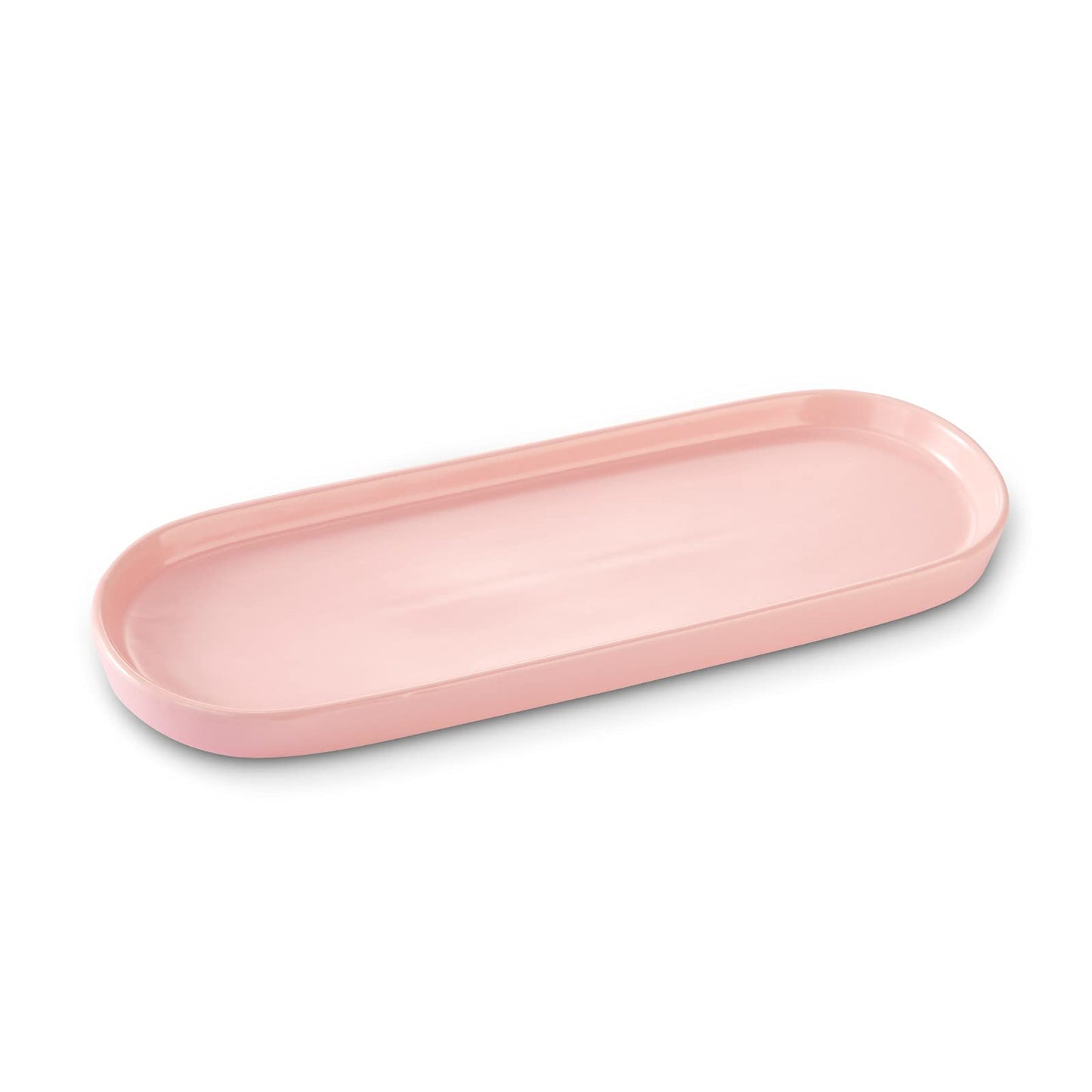 Ceramic Bathroom Counter Tray - Simple Style Design for Cosmetics, Bathtub, Perfume, Shampoo, Liquid Soap - Suit for Bathroom and Kitchen (Pink)