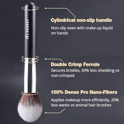 BEAKEY Diversity Make up Brushes 12Pcs Makeup Kit, Premium Synthetic Kabuki Foundation Face Powder Concealers Eyeshadow Blush Brushes Make up Brushes Set, with 2pcs Blender Sponges (Black/Silver)