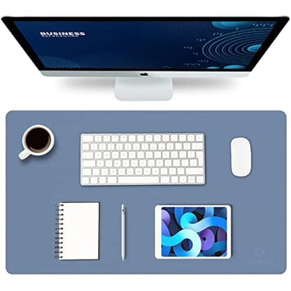 K KNODEL Small Office Leather Desk Mat, Mouse and Keyboard Pad, Computer and Laptop Mat, Desktop Protector and Cover, Writing Pad and Blotter (60x35cm, Lake Blue)