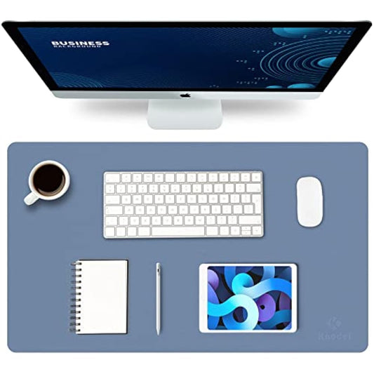 K KNODEL Small Office Leather Desk Mat, Mouse and Keyboard Pad, Computer and Laptop Mat, Desktop Protector and Cover, Writing Pad and Blotter (60x35cm, Lake Blue)