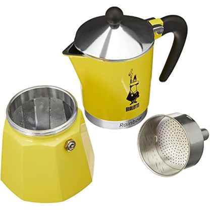 Bialetti Rainbow Caffettiera Colorata, Alluminio, Giallo, 6 Tazze,Yellow,30 x 20 x 15 cm