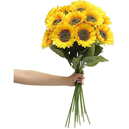 Laelfe Large Artificial Sunflowers, 60 cm Extra Long Stem Fake Silk Sunflowers Bulk for Tall Vases, Wedding Arrangements, Birthday Party, Graves, Office, Outdoor, Home Decorations (Dark Center, 6 Pcs)