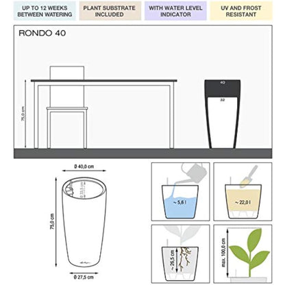 Lechuza RONDO 32 Self Watering Planter Large Plastic Indoor and Outdoor Plant Pot with Drainage Hole D40 H75 cm Shiny Taupe
