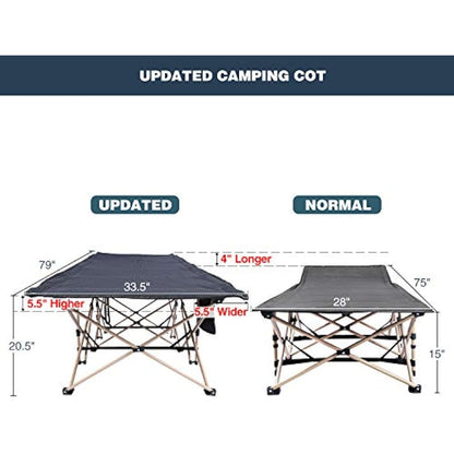 REDCAMP XXL Oversized Camp Bed for adults 500lbs, 33" Extra Wide Heavy Duty Sturdy Folding Camping Bed Portable, Stronge Thicker Tubes Sleeping Cot Outdoor Travel Office,Dark Gray