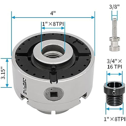 DEEFIINE 4 Inch Wood Lathe Chuck Set 1" x 8 tpi Thread & 3/4" x16TPI Adapter, Nickel Plated Self Centering 4 Jaw Wood Turning Chuck Set (2PCS Jaws)