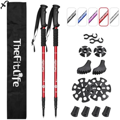TheFitLife Hiking Walking Trekking Poles - 2 Pack With Antishock And Quick Lock System, Telescopic, Collapsible, Ultralight For Hiking, Camping, Mountaining, Backpacking, Walking, Trekking
