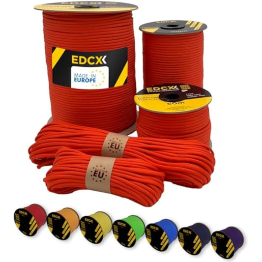 EdcX Paracord 4mm, 35+ Solid Colors (10m, 15m, 30m, 50m, 100m, 300m) | Ideal for Crafting, DIY, Camping, Survival, Outdoor | 100% Nylon Rope 4mm | Tactical Cord 550 Type III
