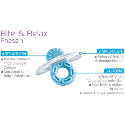 MAM Blue Teether Set - Bite & Relax with Phase 1 & 2 Teething Rings, Extra Small & Light, Easy to Sterilize, Ideal for On-the-Go, Ages 2+ Months
