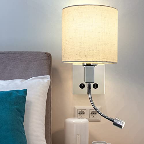 ZMH LED Wall Light Bedside Wall Lamp Reading Light Wall Lamp Flexible LED Reading Lamp Adjustable Reading Light White 2 Switches Modern Sconces E27