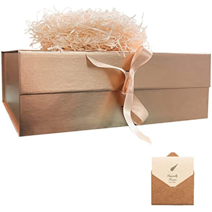 Rose Gold Gift Box, 33x26x11cm Large Gift Box with Magnetic Lids and Silk Ribbon Specially Designed for Presents Birthdays, Holidays, Anniversaries Gift Packaging