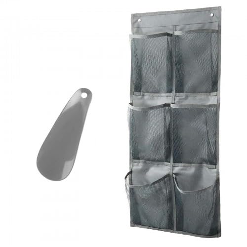 Naapesi 6-Pocket Over The Door Shoe Organiser – Breathable Mesh Shoe Rack for Space Saving Storage Up to Size 45 – Includes 2 Hooks & Shoe Horn