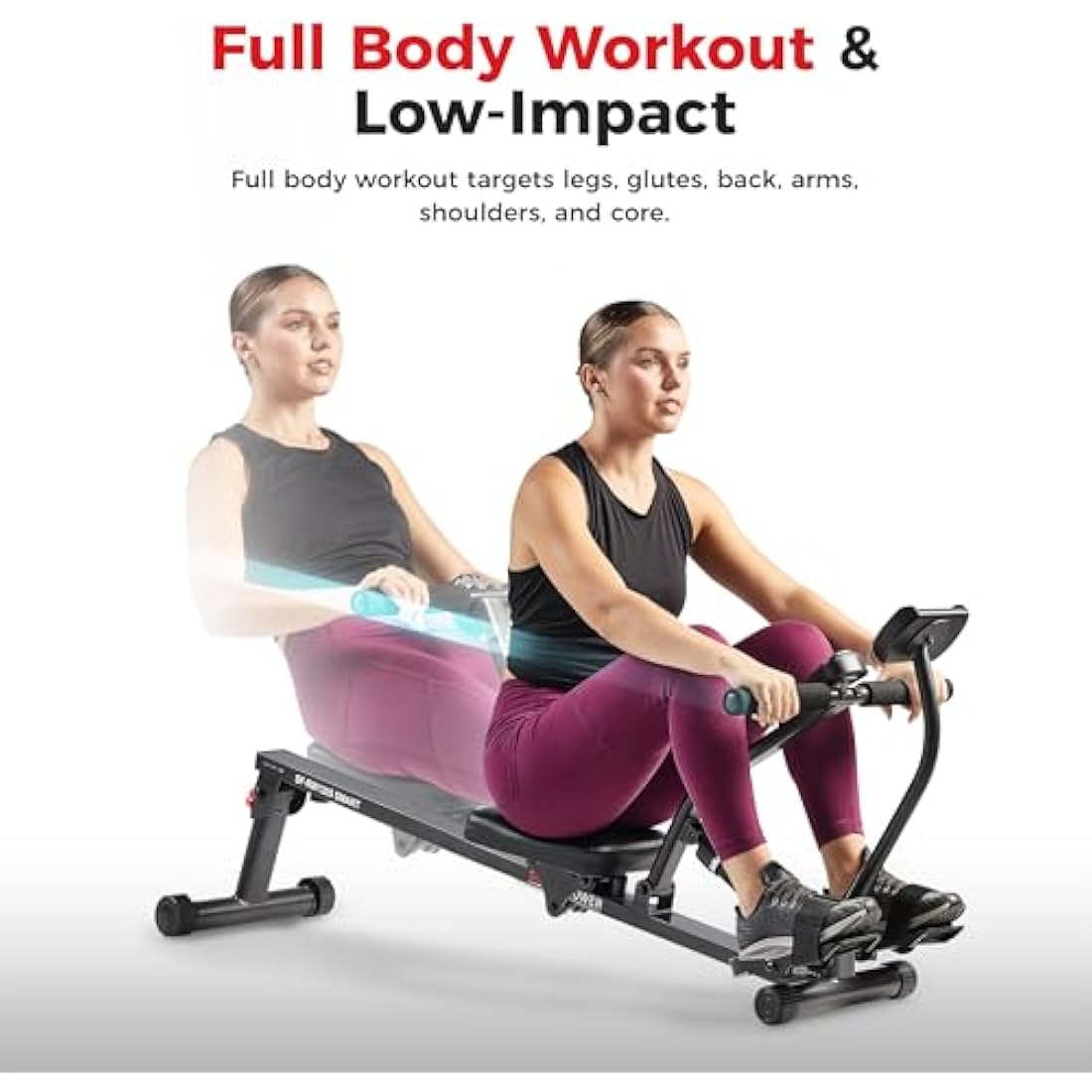 Sunny Health & Fitness Compact Adjustable Rowing Machine, Cardio Exercise Equipment with 12 Levels of Resistance for Complete Body Workouts and Optional Free SunnyFit App Enhanced Connectivity