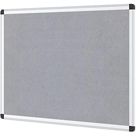 VIZ-PRO Notice Board Felt Grey, Silver Aluminium Frame, 90 X 60 cm
