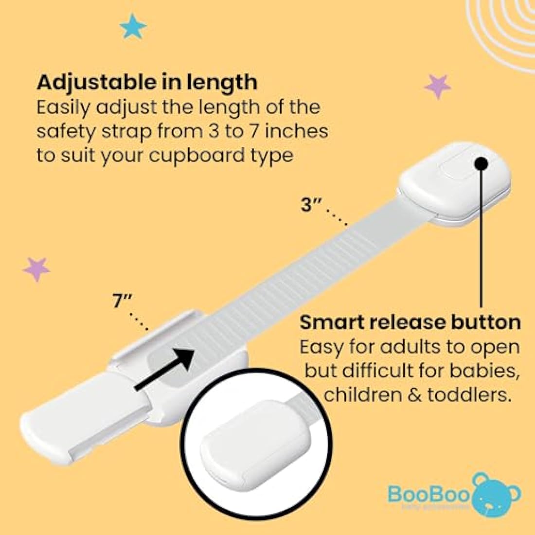 BooBoo® (10 PACK) Premium Child Locks For Kitchen Cupboards, Child Proof Cabinet Locks, Drawer Locks Baby Proofing Cabinets with No Drilling, Extra strong Adhesive + 4 Extra Stickers