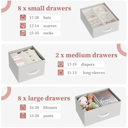 CAIYUN Chest of Drawers with 18 Drawers， Dressers & Chests of Drawers for Bedroom， Storage Drawers for Kids， Bedroom Furniture Toy Storage Clothes Storage Cabinet, White