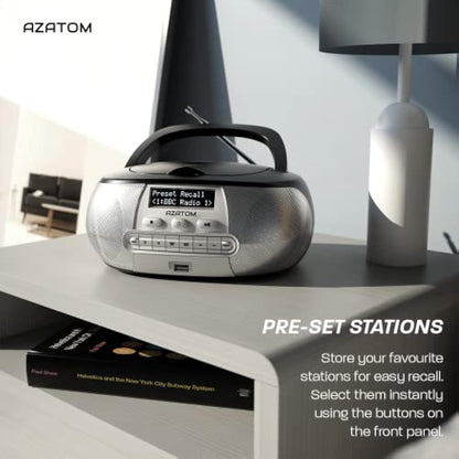 Portable CD Player with DAB/DAB+/FM Digital Radio | Bluetooth & USB MP3 Player | Battery & Mains Powered (6x”C”) | Dual Alarms & Sleep Timer | Perfect for Home, Office or Outdoors | AZATOM Zenith Z2