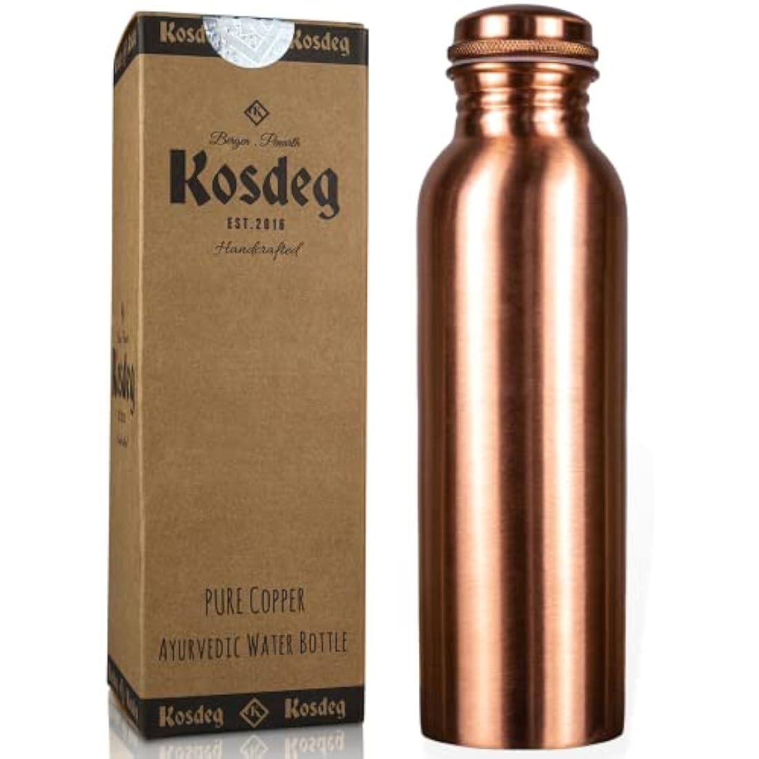 Kosdeg Copper Water Bottle 1 Liter / 34 Oz Extra Large - An Ayurvedic Pure Copper Vessel - Drink More Water, Lower Your Sugar Intake And Enjoy The Health Benefits Immediately