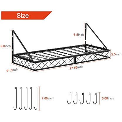 Mutool Wall Mount Pot Pan Racks, 70CM Saucepan Hanging Racks Utensils Hanging Shelf, Pan Rack for kitchen, Metal Cookware Organiser with 10 Hooks, Black