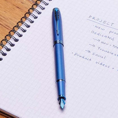 Parker IM Monochrome Fountain Pen | Blue Finish and Trims | Fine Nib | Blue Ink | Gift Box