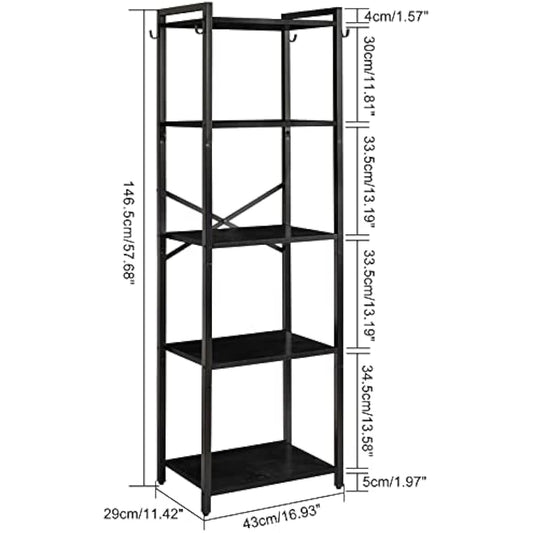 YMYNY Bookshelf,5 Tier Storage Rack, Plant Rack, Storage Rack with Steel Frame,for Living Room, Office, Study, Hallway, Industrial Style, Black HBC005B