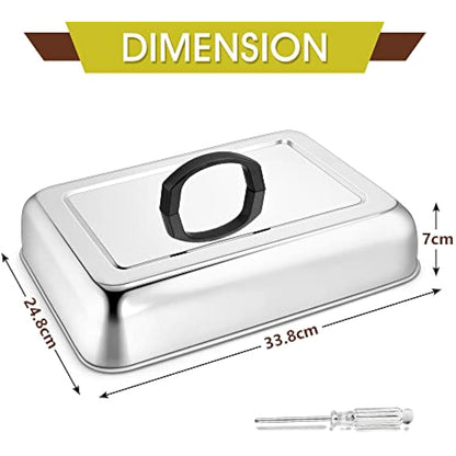Herogo Cheese Melting Dome Set of 2, Rectangular Stainless Steel Steam Basting Cover with Heat Proof Handle, Ideal for BBQ Flat Top Griddle Grill Kitchen, Dishwasher Safe
